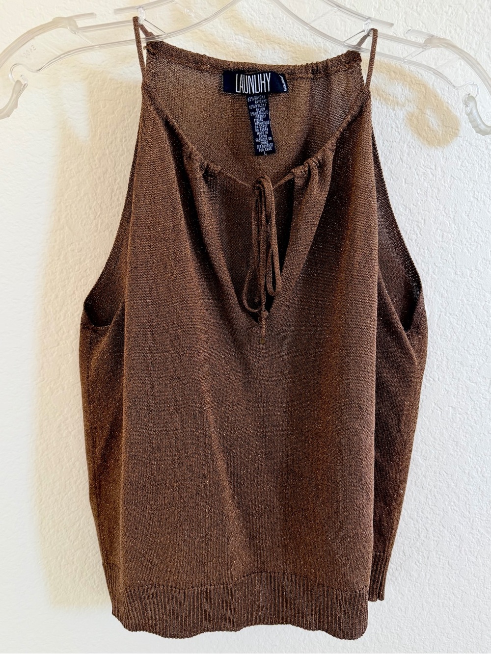 Laundry By Shelli Segal Brown Sleeveless Tie-Neck Knit Tank